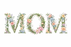 "Mom" word art in decorative floral letters, flowers growing Product Image 1
