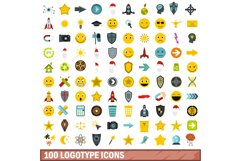 100 logotype icons set, flat style Product Image 1