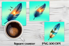 Feather summer square coaster | Beach ocean coaster PNG Product Image 1
