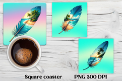 Feather summer square coaster | Beach ocean coaster PNG Product Image 1