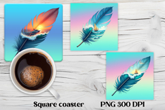 Feather summer square coaster | Beach ocean coaster PNG Product Image 1