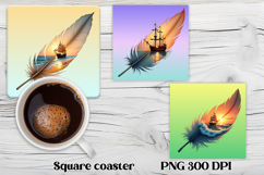 Feather summer square coaster | Beach ocean coaster PNG Product Image 1