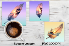 Feather summer square coaster | Beach ocean coaster PNG Product Image 1