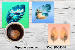 Feather summer square coaster | Beach ocean coaster PNG Product Image 1
