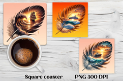 Feather summer square coaster | Beach ocean coaster PNG Product Image 1