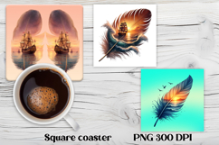 Feather summer square coaster | Beach ocean coaster PNG Product Image 1