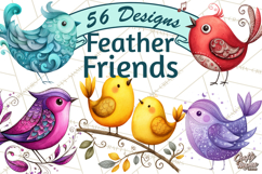 Whimsical Bird Doodle Clipart Colorful Cute PNG Product Image 1