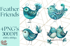 Whimsical Bird Doodle Clipart Colorful Cute PNG Product Image 1