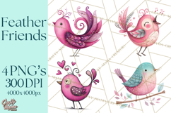 Whimsical Bird Doodle Clipart Colorful Cute PNG Product Image 1