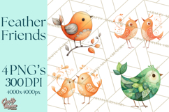 Whimsical Bird Doodle Clipart Colorful Cute PNG Product Image 1