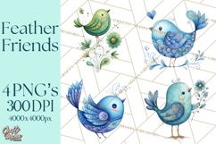 Whimsical Bird Doodle Clipart Colorful Cute PNG Product Image 1