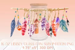 Boho 16 oz libbey can glass PNG, feathers glass sublimation Product Image 2