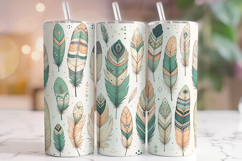 Boho Feathers Tumbler Wrap, Feathers Tumbler Sublimation PNG Product Image 1