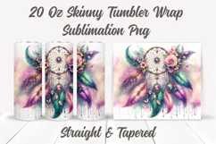 Dreamcatcher Tumbler Wrap, Feathers Tumbler Sublimation PNG Product Image 2
