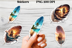 Cute feather stickers PNG | Ocean beach feather sticker Product Image 1