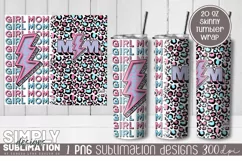 Girl Mom Pink & Blue Leopard Sublimation Tumbler Wrap Png Product Image 1