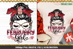 February Girl PNG Design. 300dpi PNG Digital File for sublimation, iron-on transfer, DTG printing or other print projects.