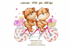 Watercolor clipart, tandem bike, teddy bear, couple, heart, Product Image 2