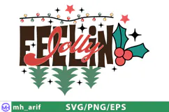 Feelin Jolly Christmas SVG Retro Holiday Christmas T-shirt Product Image 1