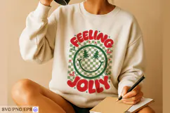 Feeling Jolly Christmas SVG PNG Retro Smiley Face Holiday Product Image 3