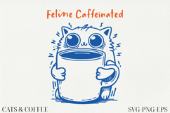 Cat &amp; Coffee Doodle lineart Clipart SVG | PNG | EPS Product Image 1