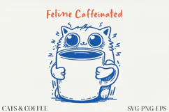 Cat & Coffee Doodle lineart Clipart SVG | PNG | EPS Product Image 1