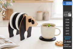 3D Animal Felt Coaster Holder Laser Cut | Wooden Panda Laser Product Image 1