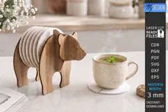 3D Animal Felt Coaster Holder Laser Cut | Wooden Bear Laser Product Image 1