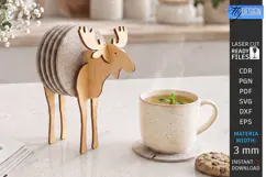 3D Animal Felt Coaster Holder Laser Cut | Wooden Elk Laser Product Image 1