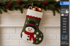 Felt Christmas Stocking | Christmas Felt Sock | Snowmen SVG Product Image 1