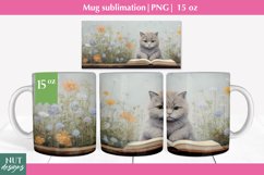 Felted 3d mug wrap, Cute Cat book mug sublimation, Mug 15oz Product Image 1