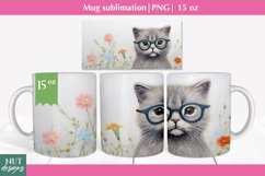 Felted 3d mug wrap, Cat &amp; glasses mug sublimation, Mug 15oz Product Image 1