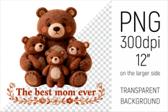 Felted Teddy Bear Family Clipart. Ideal for sublimation, print-on-demand, greeting cards, mugs, pillows, wall art, baby shower gifts, and Mothers Day projects.