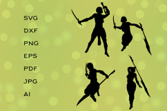 Female Warrior Silhouette with Swords in Action Pose Product Image 1