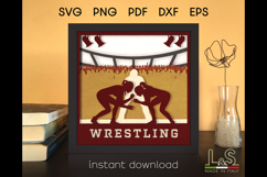 Girls Wrestling Shadow Box Svg Design | Paper Cut Template Product Image 2