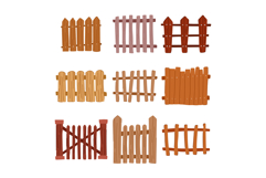 fence wood set cartoon Product Image 1