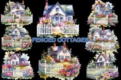 Watercolor Floral Fenced Cottages, 8 Farmhouses Sublimation Product Image 2