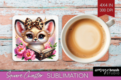 Fennec Fox Reading Square Coaster Book Lover Coaster PNG Product Image 1