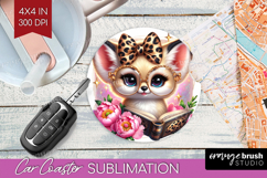 Fennec Fox Reading Car Coaster Book Lover Coaster PNG Product Image 1