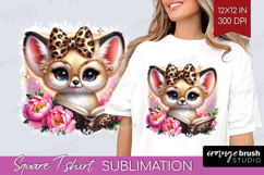 Fennec Fox Reading Square Tshirt Background Book Lover PNG Product Image 1