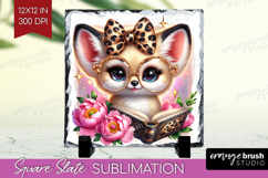 Fennec Fox Reading Slate PNG Book Lover Square Slate Product Image 1