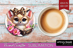 Fennec Fox Reading Round Coaster Book Lover Coaster PNG Product Image 1