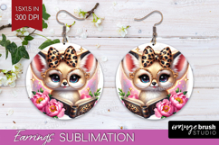 Fennec Fox Reading Round Earrings Book Lover PNG Sublimation Product Image 1