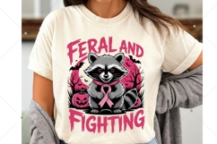 Feral And Fighting Raccoon PNG, breast cancer ribbon Shirt Product Image 8