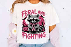 Feral And Fighting Raccoon PNG, breast cancer ribbon Shirt Product Image 1