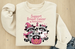Feral Breast Cancer Halloween Png, Pink Halloween Racoon Png Product Image 2