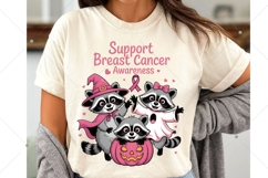 Feral Breast Cancer Halloween Png, Pink Halloween Racoon Png Product Image 7