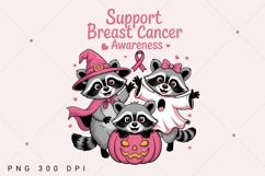 Feral Breast Cancer Halloween Png, Pink Halloween Racoon Png Product Image 8
