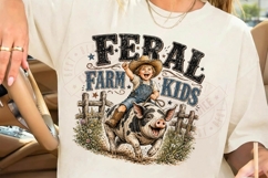 Feral Farm Kids PNG Funny Pig Riding Cowboy Kid, Country Far Product Image 6