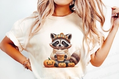 Feral for Fall Raccoon PNG, Raccoon holding a coffee cup Product Image 2